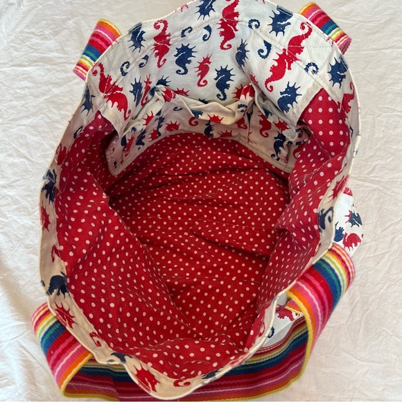 Bungalow 360 Rainbow Stripped Canvas Tote Seahorses - Picture 5 of 8